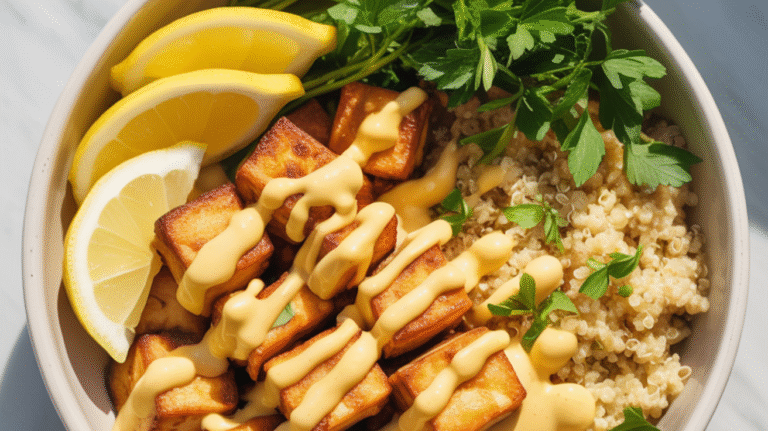Lemon Garlic Tofu with Quinoa