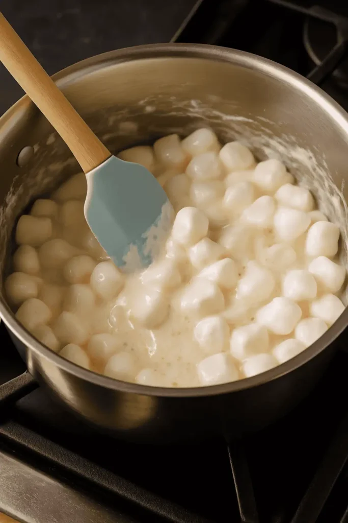 Melt the Gooey Magic In a large pot, melt butter over low heat. Add marshmallows and cook, stirring, until completely melted and smooth.
