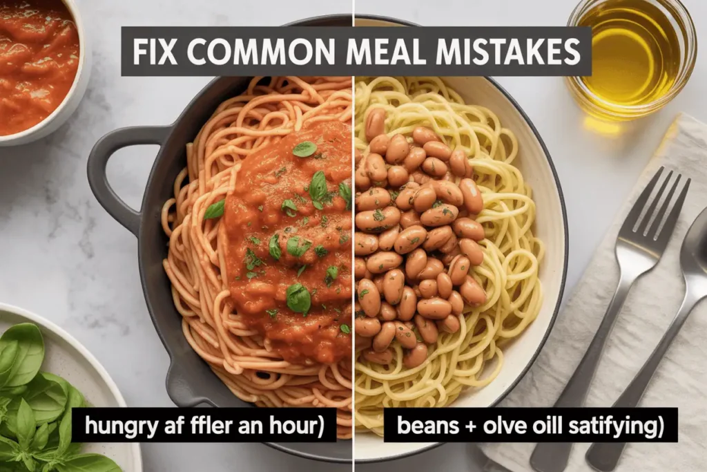 Comparison of plain pasta meal versus balanced pasta with beans and olive oi
