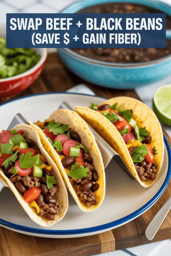 Tacos filled with ground beef versus tacos filled with black beans and vegetables.